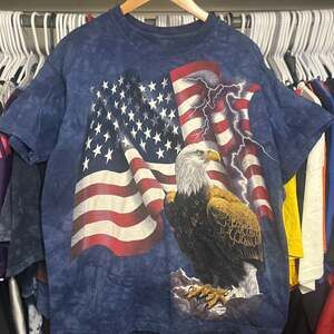 Vintage The Mountain Patriotic American Flag Bald Eagle Blue Tie Dye T-Shirt